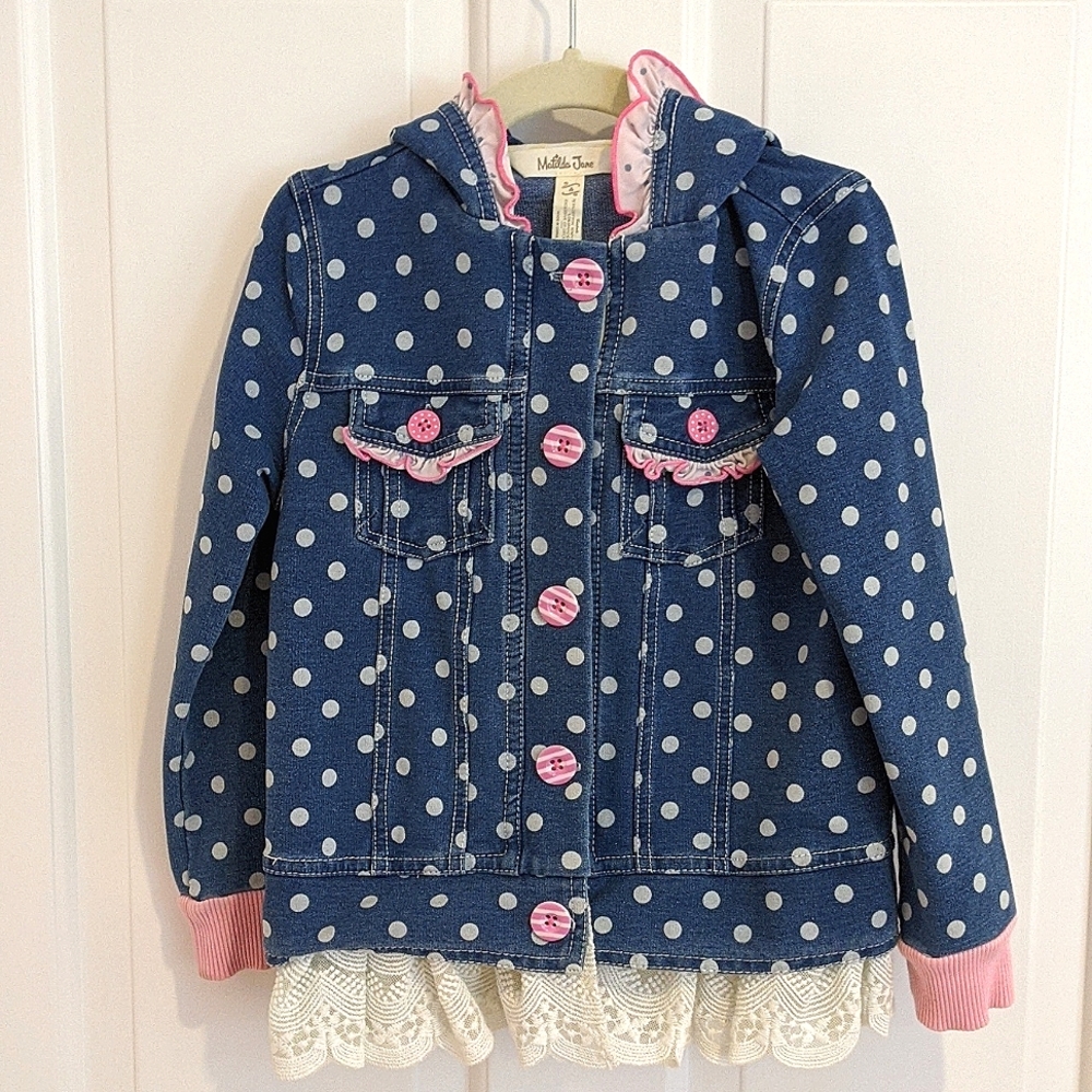 Matilda Jane Blue Polka Dot Jean Jacket with Pink Accents